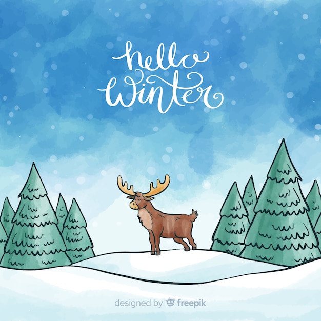 Free vector reindeer winter watercolor background