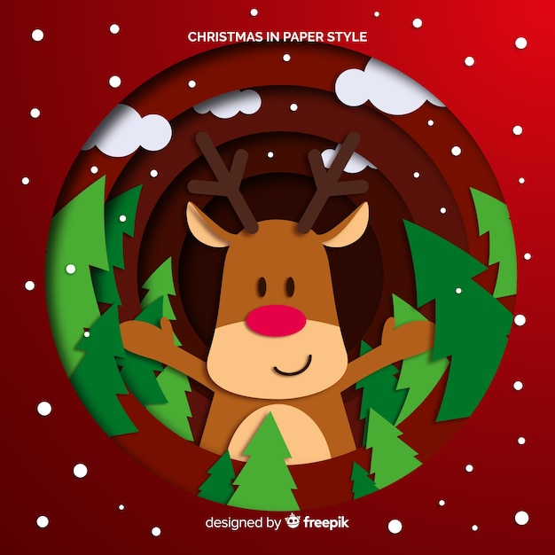 Reindeer with pines christmas background