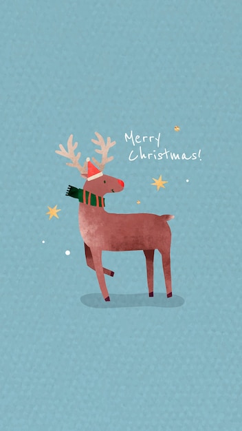 Reindeer with santa hat and merry christmas message