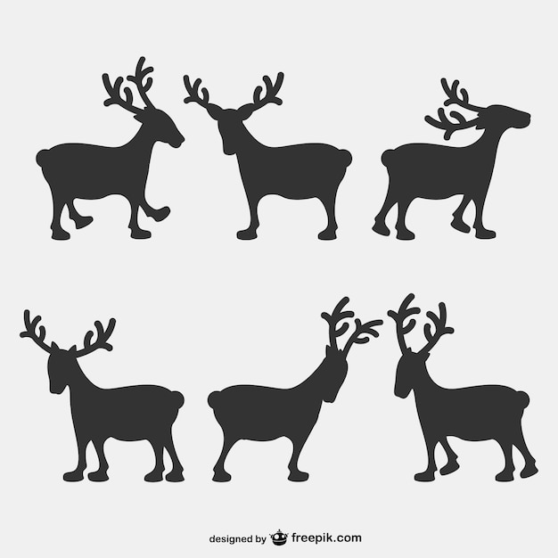 Free vector reindeers silhouettes pack