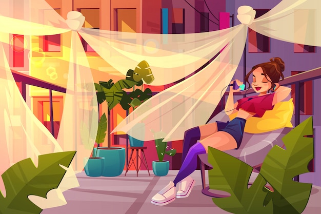 Free vector relax and chill out in big city cartoon vector concept.