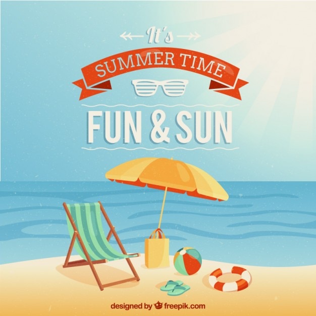 Free Vector relaxing beach background with accessories