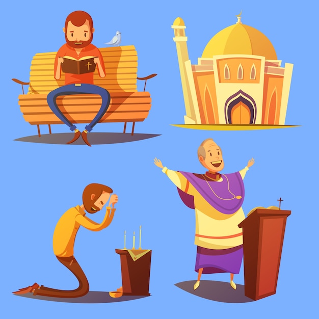 Religion cartoon icons set