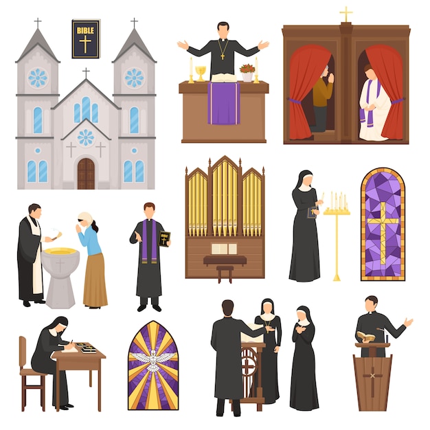 Free vector religion cathedral interior set