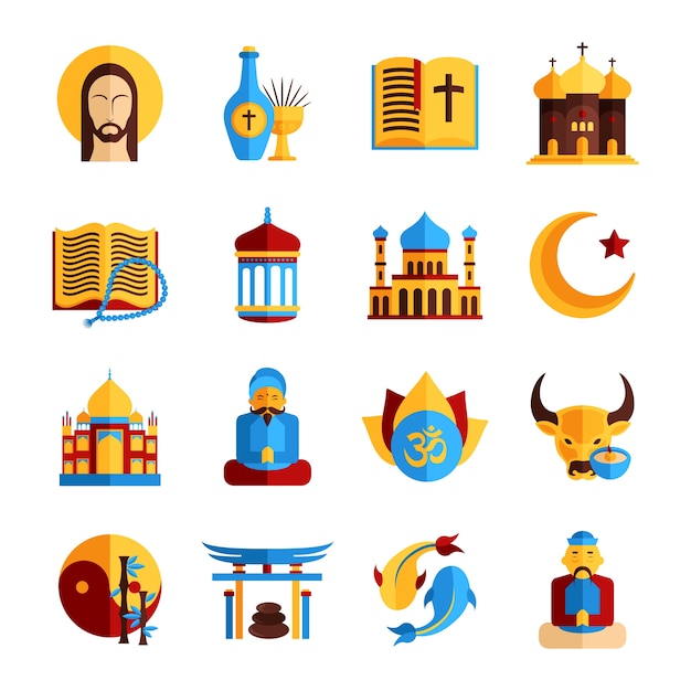 Бесплатное векторное изображение Религия icon set
