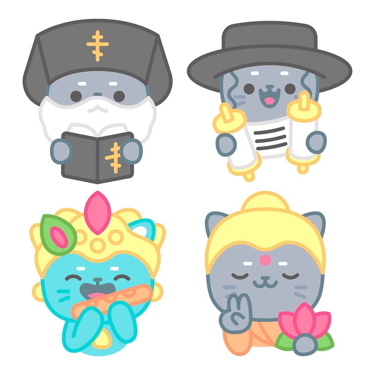 무료 Vector 고양이 토모미와 함께하는 종교 스티커 컬렉션