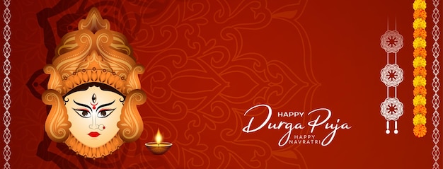 Free vector religious indian festival durga puja and happy navratri celebration greeting banner