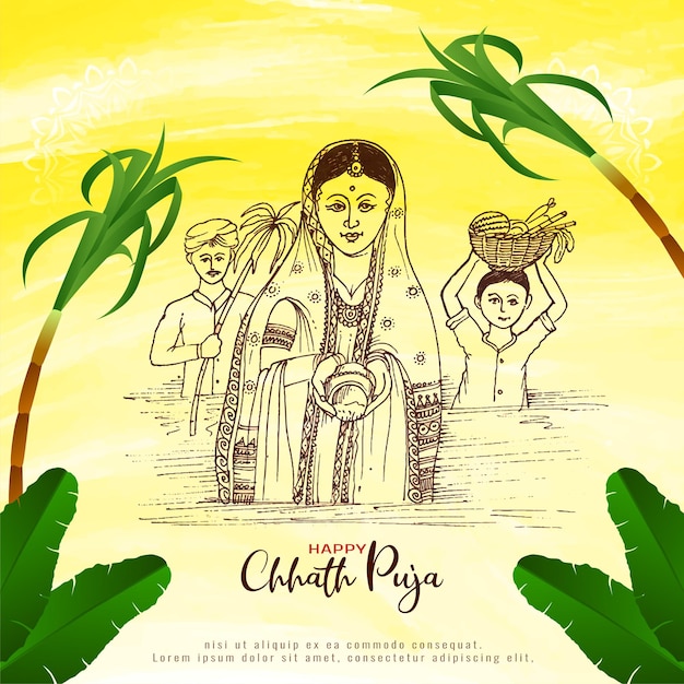 종교적인 인도 축제 happy chhath puja 축하 배경