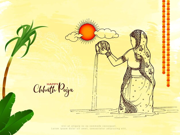 종교적인 인도 축제 Happy Chhath Puja 축하 배경