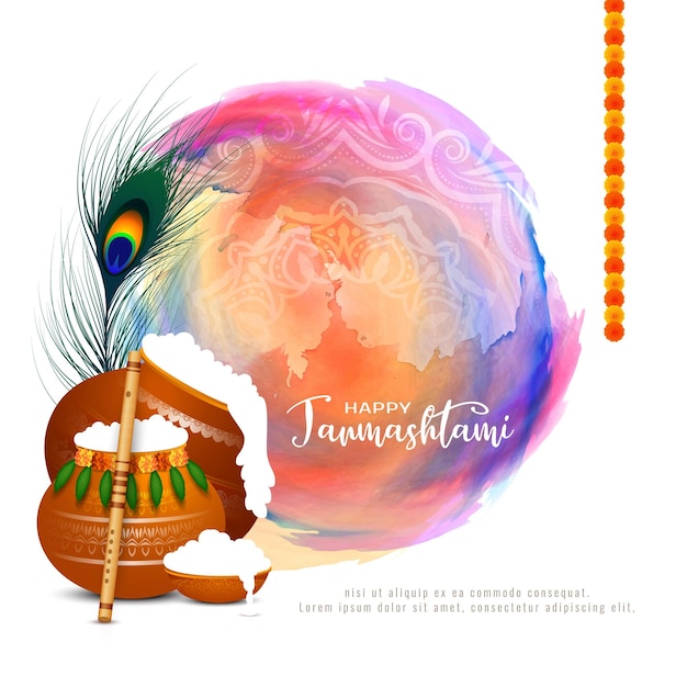 Religious indian happy janmashtami background design vector