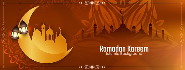 Religious Ramadan Kareem islamic festival greeting banner with mosque vector