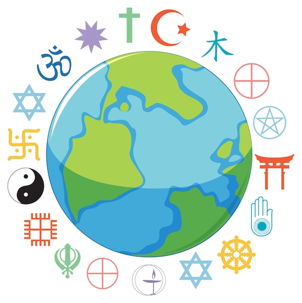 Free Vector religious symbols around earth planet