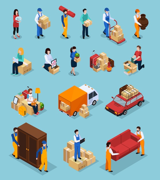 Free vector relocation service isometric icons