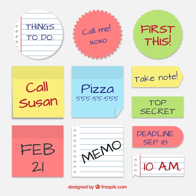 Free vector reminder paper notes with different designs