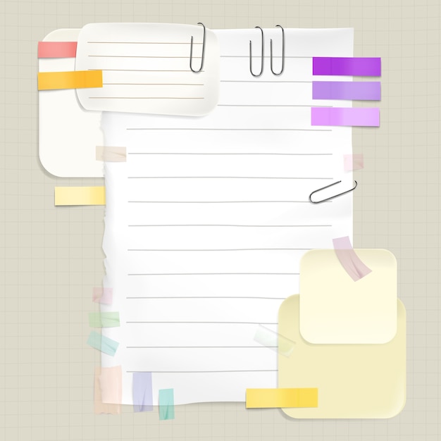 Reminders and message notes illustration of memo stickers and paper pages for to-do list