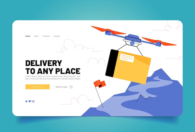 Free vector remote delivery banner with flying drone