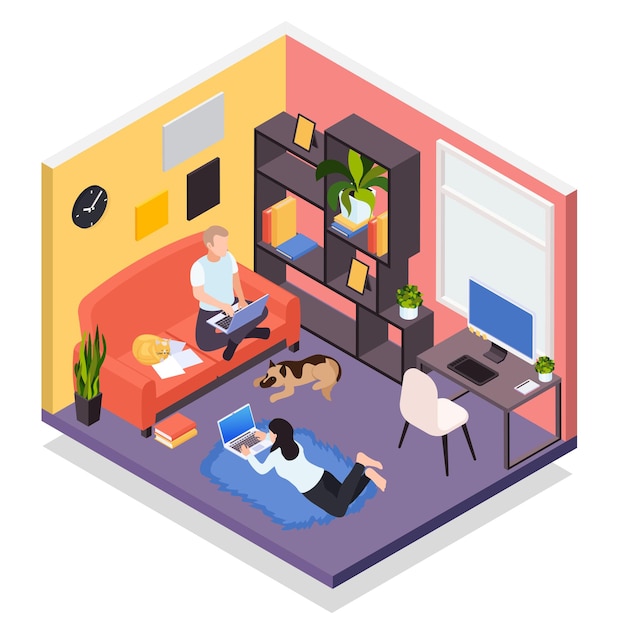 Free vector remote work from home isometric illustration