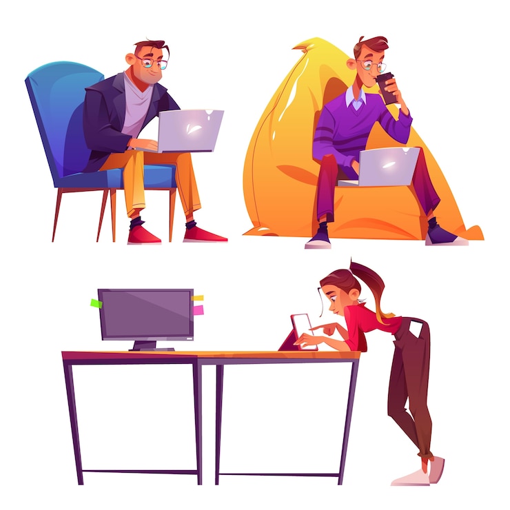 Free Vector remote working scenes and elements