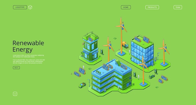 Renewable energy isometric landing page eco city