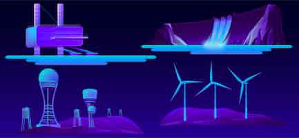 Free vector renewable energy modern sources cartoon  set