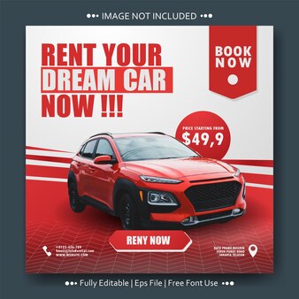 Rental car flyer or social media banner promotion with square