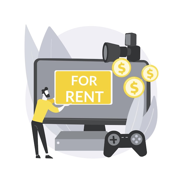 Free vector renting electronic device. renting electronics website, new device rent, terms of use and conditions, gadget rental, test equipment lease.