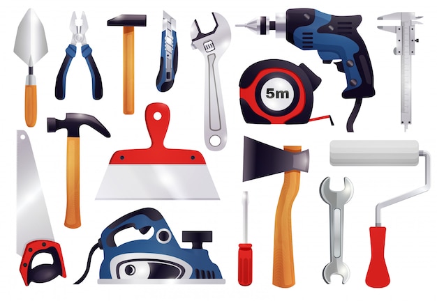 Free vector repair renovation carpentry tools set