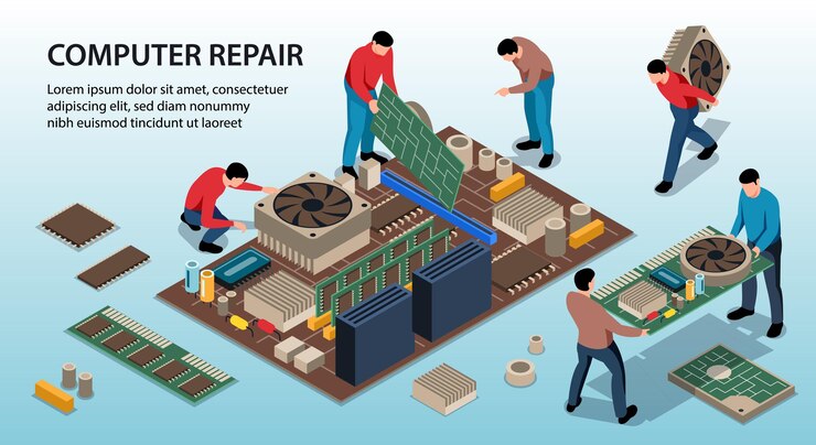 Free Vector repair service fixing computer isometric illustration