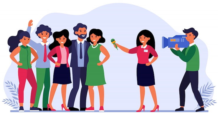 मुफ़्त वेक्टर reporter interviewing celebrities or successful people
