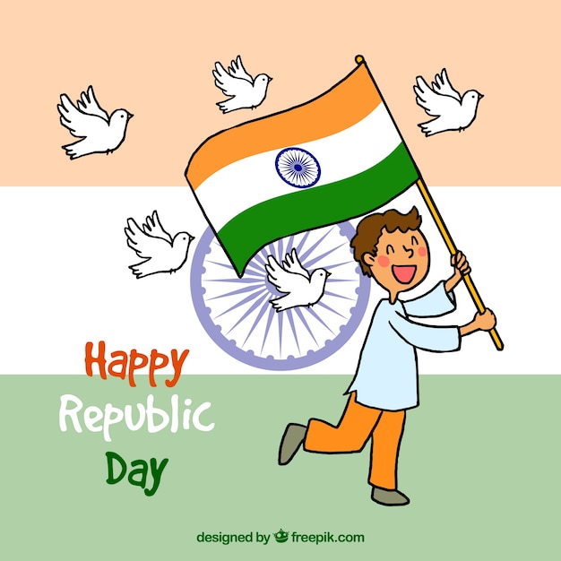 Free vector republic day background with boy holding flag