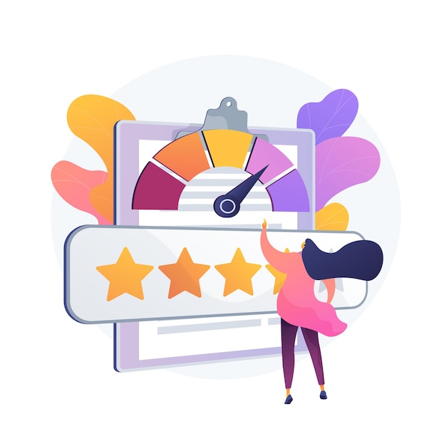 Reputation management. User feedback, customer loyalty, client satisfaction meter. Positive review, company trust, five star quality evaluation system.