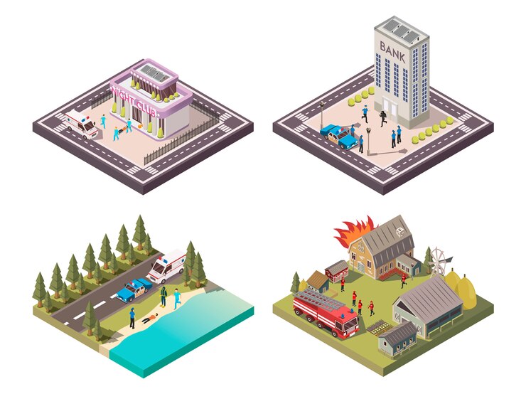 Free Vector rescue service 2x2 composition set