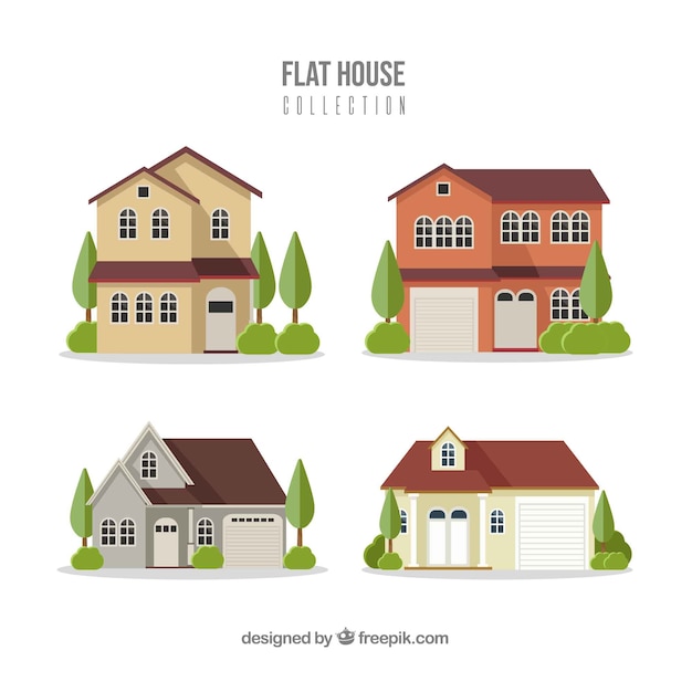 Free vector residential houses collection in flat style