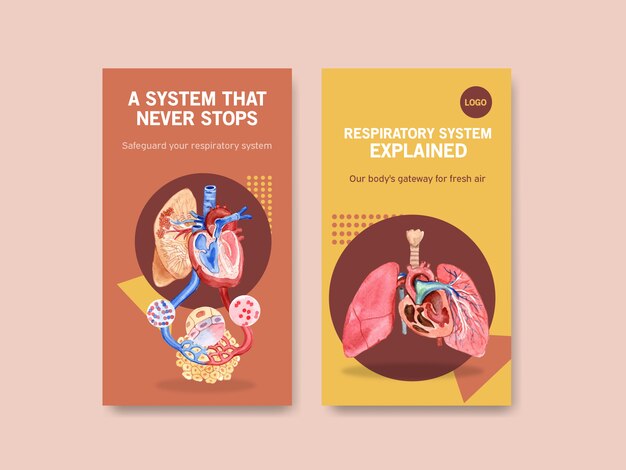 폐의 인체 해부학과 건강 관리로 호흡기 instagram 템플릿 디자인