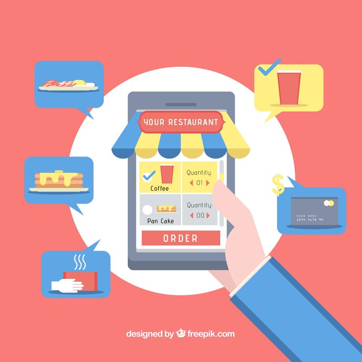 Free Vector restaurant app on mobile phone with flat design