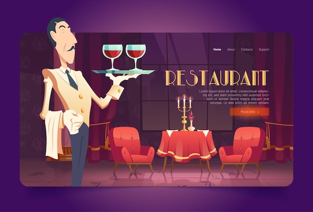 Бесплатное векторное изображение Баннер ресторана с официантом, подающим вино