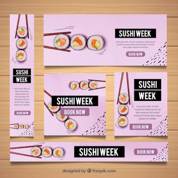 Free vector restaurant banners with food photography