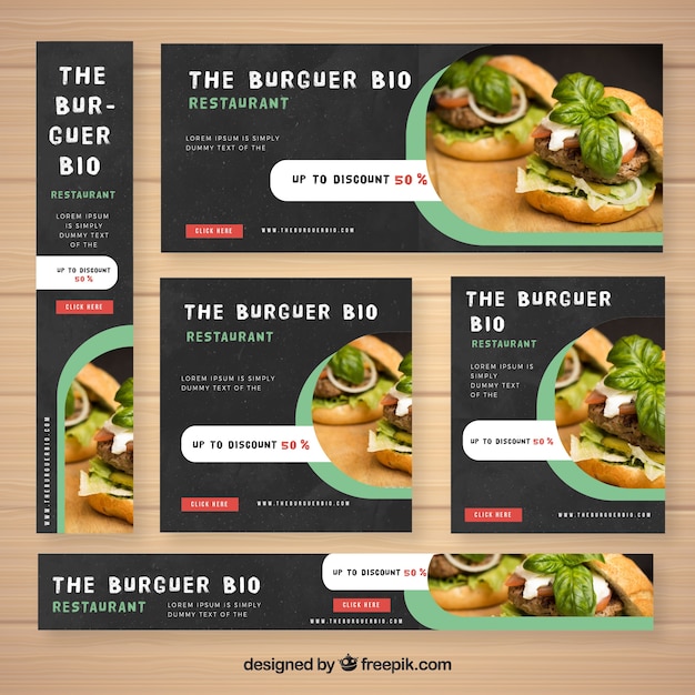 Free vector restaurant banners with food photography