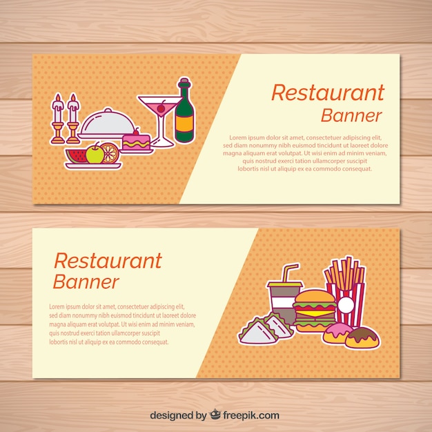 Restaurant bannners with food drawings