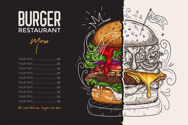 Restaurant brochure vector menu design Vector cafe template with handdrawn graphic Food flyer
