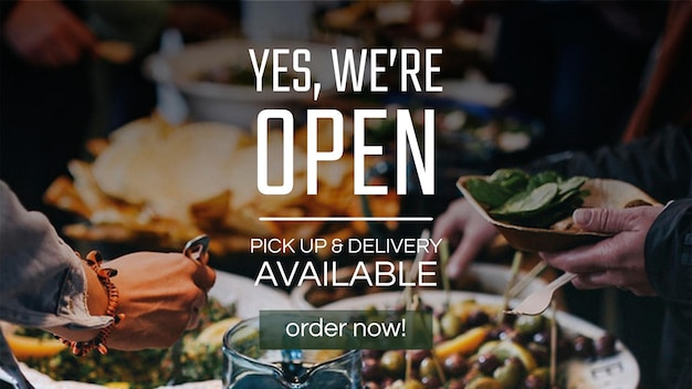 Free vector restaurant business banner template vector with “yes, we’re open”