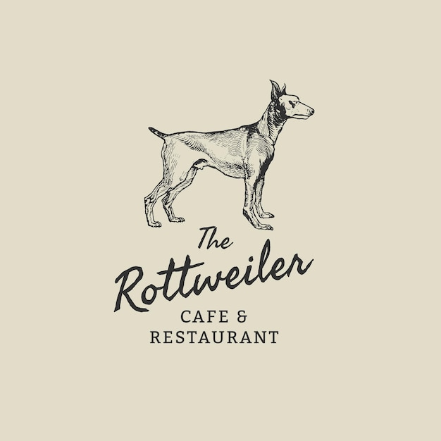 Vettore gratuito modello di logo aziendale del ristorante in tema rottweiler vintage