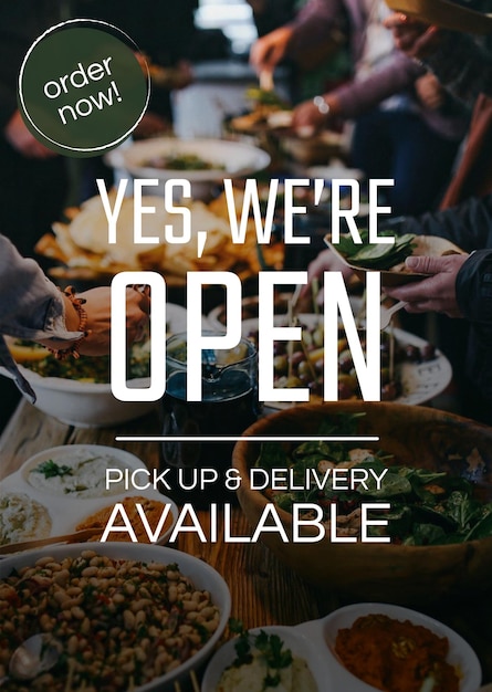 Restaurant business poster template vector with yes, we’re open text