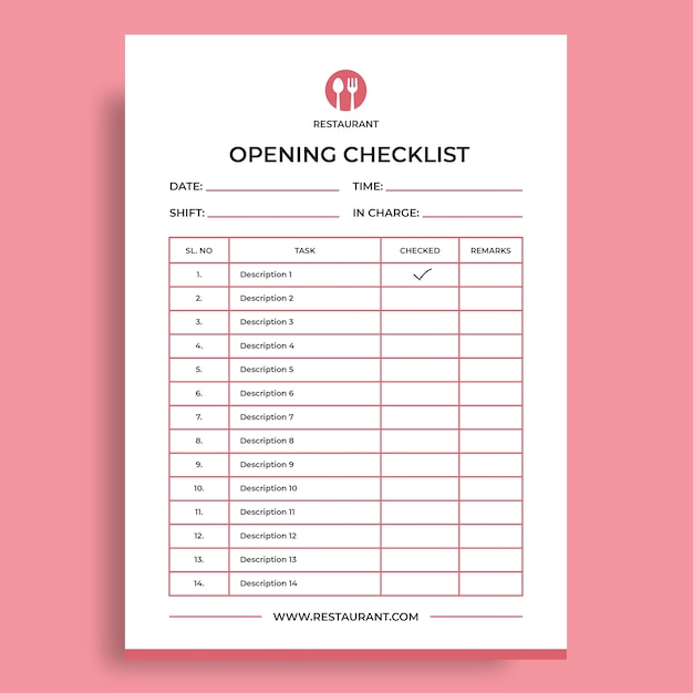 Free vector restaurant  closing checklist template design