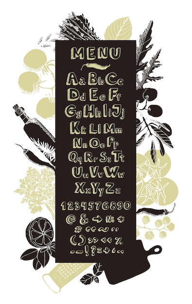 Restaurant cooking Menu card Hand drawing alphabet