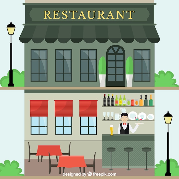 Restaurant facade in flat style