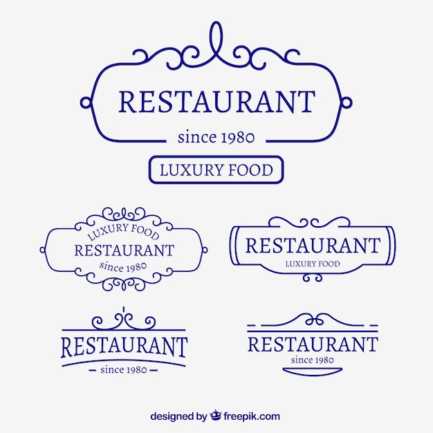 Бесплатное векторное изображение Ресторан плоским логотип набор
