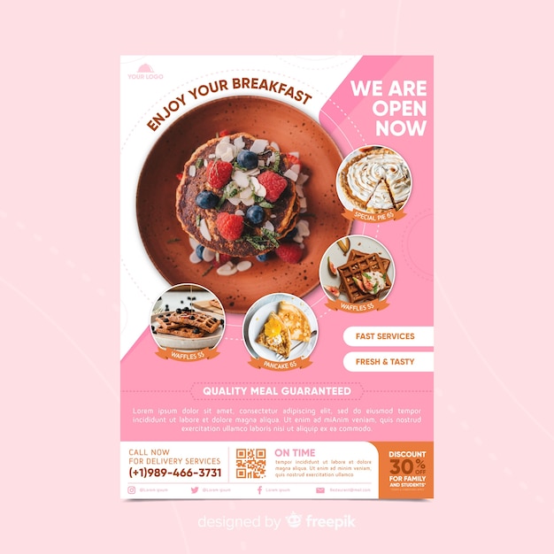 Free vector restaurant flyer template with photo