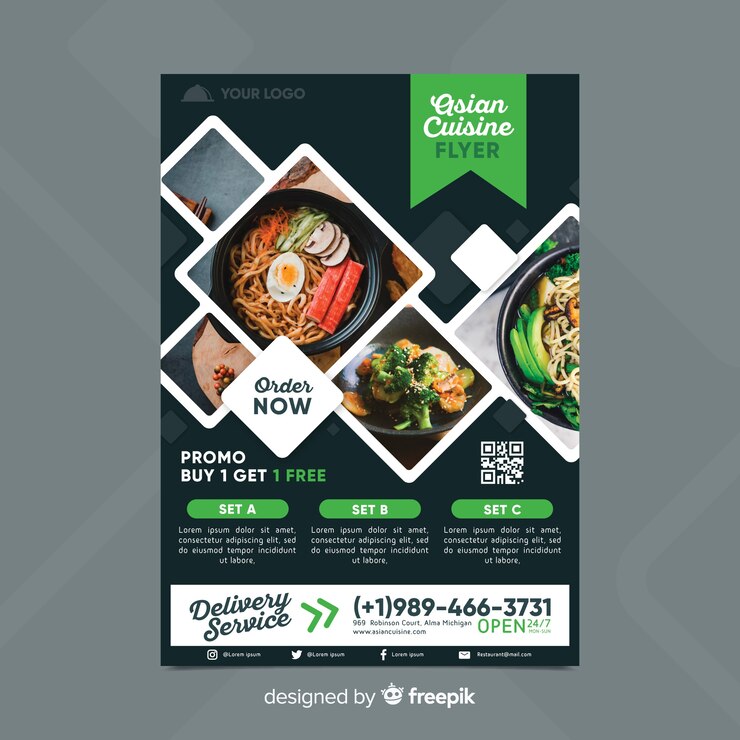 Free Vector restaurant flyer template with photo