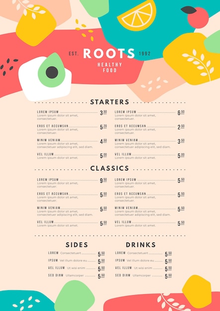 Free vector restaurant food menu template for digital use